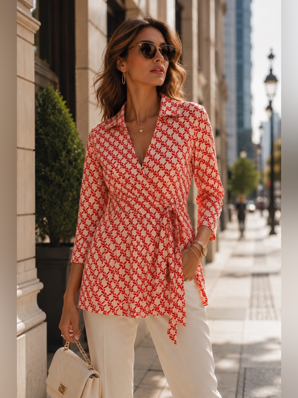 JESSICA SIMPSON NEW $79 Denver Wrap Tunic Top Poppy Red Tahitian Dream Sz M Chic